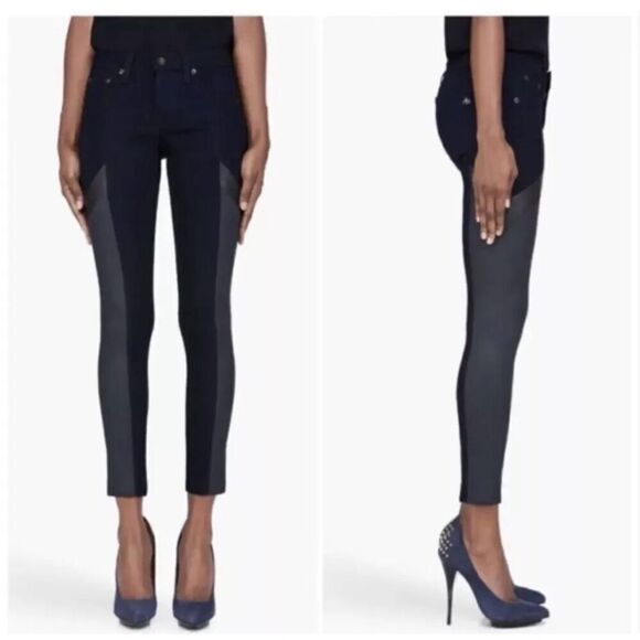Rag & Bone Womens The Grand Prix Motocross Leather Chevron Jeans Midnight Size 2 - Picture 1 of 14